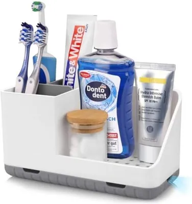 Produktbild von PolkaHome® Badezimmer-Organizer – Multifunktionale Aufbewahrungslösung mit Ablauf, 21 x 9 x 12 cm, Grau
