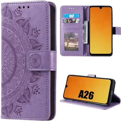 Image de Coque pour Samsung Galaxy A26 5G, Anti-Rayures Protection 360 Degré Effet Cuir Violet Motif Mandala