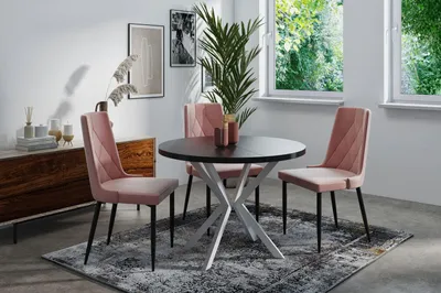 Produktbild von Runder Ausziehbarer Esstisch für 6-8 Personen - Loft Style Tisch mit Weißen Metallbeinen - 120 bis 200 cm - Industrieller Tisch für Wohnzimmer - Spacesaver - Schwarz - 120 cm