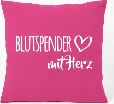 Produktbild von Huuraa Kissen Blutspender mit Herz 40x40cm mit Füllung Fuchsia Baumwolle Dekokissen Geschenkidee