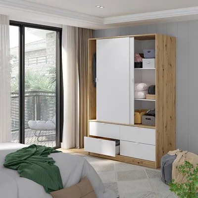 Immagine prodotto di Dmora Guardaroba 2 Ante Pittsfield 60x200h cm Marrone Rovere Nodi, Appendiabiti 2 Ante
