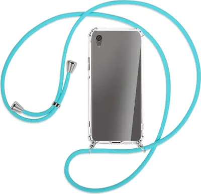 Produktbild von Handykette Backcover-Schutzhülle mit Band (Metall silberfarben) für Sony Xperia XA1 Ultra - türkis
