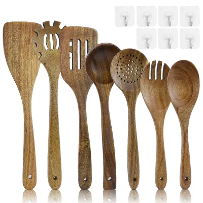Productafbeelding van 7-delig houten keukengerei set met haken