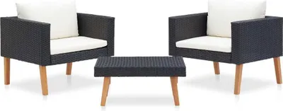 Produktbild von 3-tlg. Garten-Lounge-Set mit Auflagen Poly Rattan Schwarz