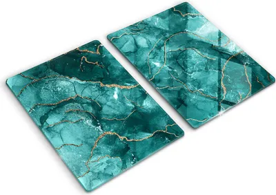 Produktbild von Glasschneideplatte - Herdabdeckplatte - 2x40x52 cm -Schneidebrett - Spritzschutz - Blauer Marmor