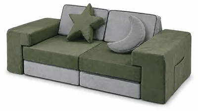 Obrázok produktu pre Relaxdays, detská sedačka, modulárna, 10 mäkkých stavebných prvkov, detská sedačka, velúrová, rozmery: 45 x 140 x 65 cm, sedačka na hranie, sivá a zelená, Obrázok generovaný UI