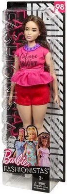 A Barbie Fashionista doll in its packaging.