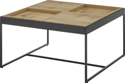 Produktbild von Couchtisch >LARKANA< in Eiche furnier, Holzwerkstoff / Metall - 83x45x83 (BxHxT)