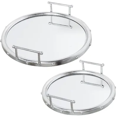2 runde Tabletts Metall/Spiegel, silber, 47x9 & 40x9 cm