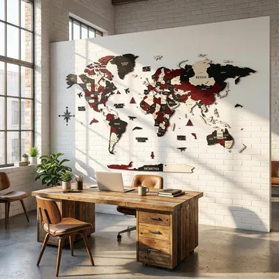 Zdjęcie produktu dla drewniana grafika ścienna 3D, mapa świata, duża drewniana dekoracja ścienna, mapa podróży z pinezkami do domu i biura (M, bordowy)