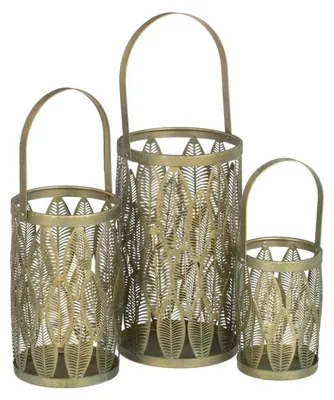 Productafbeelding van Laternenhouder voor kaarsen, goudkleurig metaal, 13 x 13 x 23 cm (3 stuks)