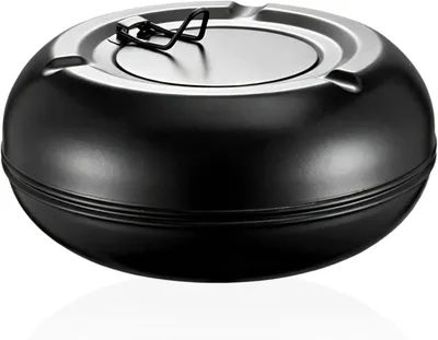 Obrázek produktu pro Nerezový popelník na stůl, odolný proti větru, s víkem, 1 kus, vhodný pro venkovní použití