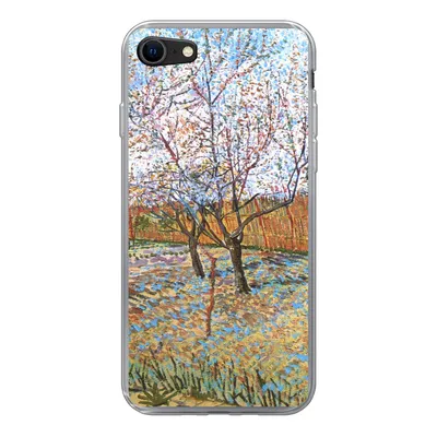 Produktbild von MuchoWow® Handyhülle Schutzhülle Hülle für iPhone SE 2020 Blühender Pfirsichbaum - Vincent van Gogh Silikon Softcase Handy Hülle - Kartenbesitzer