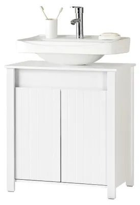 Produktbild von Waschbeckenunterschrank mit Türen, verstellbarem Regal und Abflussverkleidung - Kompakter Badschrank für kleine Bäder, Weiß, 60x65,5x34cm