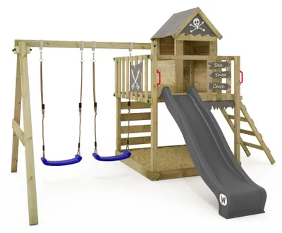 Produktbild von Spielturm Wickey Smart Cave mit Doppelschaukel und Rutsche, anthrazit