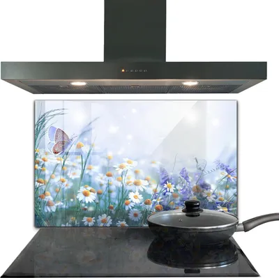 Produktbild von Spritzschutz aus Glas Küchenrückwand - Wandschutz für Herd und Spüle - 100x70 cm - Sommerwiese Schmetterlingsblüte
