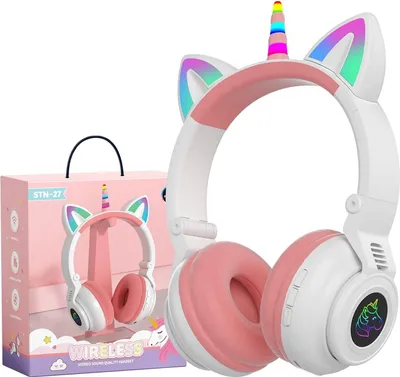 Produktbild von Bluetooth Kopfhörer für Mädchen, Jungen, Laptop, Tablet, LED-Beleuchtung, Kinder-Kopfhörer für Geburtstag, Reisen, Schule, Geschenke. (Weiß)