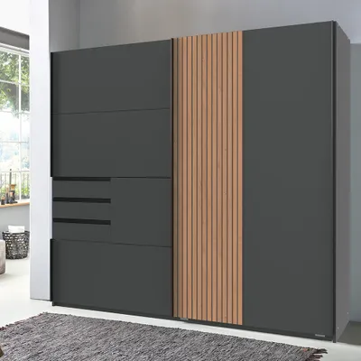 Produktbild von Schwebetürenschrank 180cm, graphit mit Eiche, CHIVASSO-43