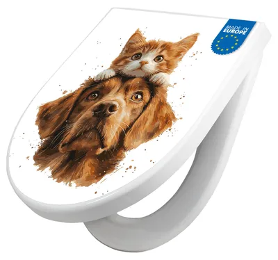 Produktbild von WC Sitz mit Absenkautomatik D Form Motiv Katzen- und Hundefreunde [TDW3 13406]