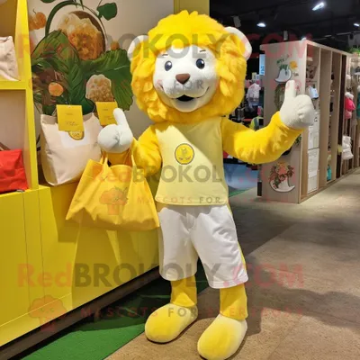 Produktbild von Zitronengelber REDBROKOLY Löwe Maskottchen kostüm mit Bluse und Tragetaschen