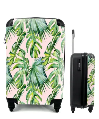 Produktbild von MuchoWow® Koffer Handgepäck Trolley Rollkoffer Kleine Reisekoffer mit 4 Rollen - Blätter - Vintage - Pastell - Cabin Size < 55x40x23 cm & 55x40x20 cm - Fotokoffer - Kabinenkoffer - Boardgepäck - Reise-Box - Reisekoffer - Reisegepäck - Koffer mit Bild - Trolley für Kinder