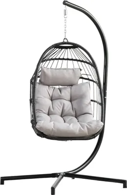 Produktbild von TOPANBIETER 999 Hängesessel Rope schwarz mit grauem Polyester-Sitzkissen und schwarzem Gestell - Hängeschaukel, Hängesitz, Indoor & Outdoor