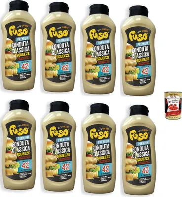 Produktbild von FUSO, Formaggio Fonduta Classica in Squeeze, Klassisches Käsefondue, burger sauce, Classic Cheese Fondue, 8x 950 g + Italian Gourmet polpa 400g