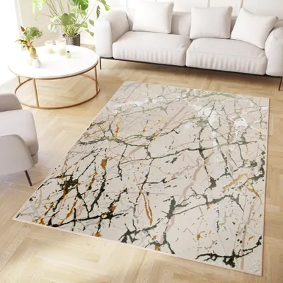 Image de Tapis Crystal Moderne Or Crème Vert clair Salon 250 x 350 cm