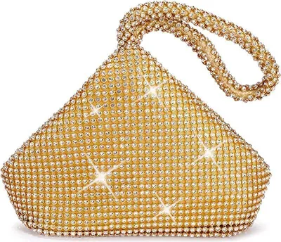 Produktbild von Topchances Damen Abend Party Strass Satin Plissee Abend Hochzeit Party Clutch Geldbörse Geldbörse Handtasche,Gold