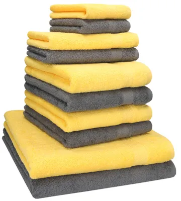 Produktbild von Betz 10-tlg. Handtuch-Set PREMIUM CLASSIC 2 Duschtücher 4 Handtücher 2 Gästetücher 2 Seiftücher  Farbe: gelb & anthrazitgrau
