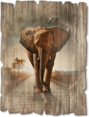 Produktbild von ARTland Holzbild Vintage Ein Elefant läuft auf der Straße Größe: 30x40 cm