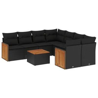 Produktbild von vidaXL 9-tlg. Garten-Sofagarnitur mit Kissen Schwarz Poly Rattan