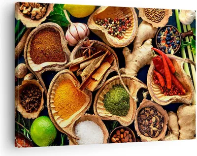 Produktbild von Bild auf Leinwand - Leinwandbild - Küche Essen Kräuter Gewürze - 70x50cm - Wand Bild - Wanddeko - Leinwanddruck - Bilder - Kunstdruck - Wanddekoration - Leinwand bilder - Wandkunst - AA70x50-2844
