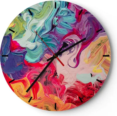 Produktbild von Wanduhr - Rund - Glasuhr - Abstraktion modern - 30x30cm - Schleichendes Uhrwerk - Lautlos - zum Aufhängen bereit - Dekoration Modern - Wanddekoration aus Glas - C3AR30x30-3877