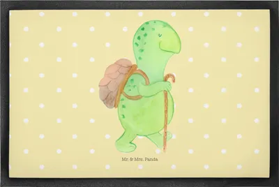 Produktbild von Mr. & Mrs. Panda Haustürmatte Schildkröte Wanderer 50 x 75 cm - Gelb Pastell - Geschenk, fußmatte, Gummimatte, Schmutzfangmatte, Schildkröten, Motivation, Fußabtreter