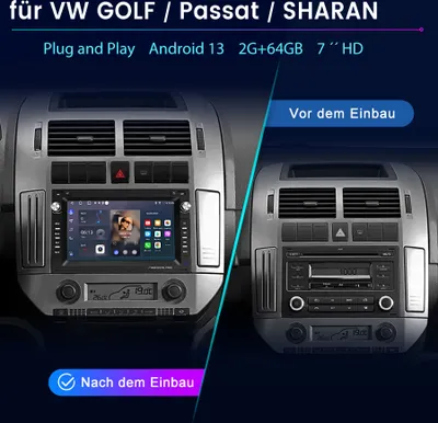 Produktbild von 2 + 64G Carplay dla VW Polo 9N Golf Jetta MK4 Passat T5 Radio samochodowe 13 Radio samochodowe GPS NAVI WIFI BT USB RDS DAB +