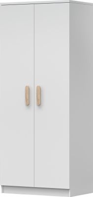 Drehtürenschrank Kleiderschrank Schrank Kinderkleiderschrank 2-türig 80 cm Weiß/Weiß Holzgriffe Sonoma - Jonas 06
