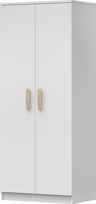 Produktbild von Drehtürenschrank Kleiderschrank Schrank Kinderkleiderschrank 2-türig 80 cm Weiß/Weiß Holzgriffe Sonoma - Jonas 06