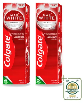 Immagine prodotto di 2 confezioni di dentifricio Colgate Max White Infinite Whitening, 75 ml ciascuna, confezione risparmio, 2 pezzi