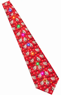 Productafbeelding van Benza - Kerststropdas met Muziek en 8 Gekleurde LED Lampjes - Rood Rendiermotief - 150 x 8 cm