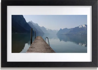 Produktbild von Bild 30x20 MDF-Rahmen Wandkunst Pier See Berge Landschaft