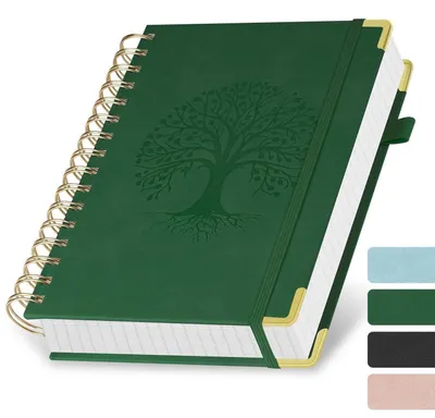Zdjęcie produktu dla Notatnik spiralny A5, twarda okładka, sztuczna skóra, w kratkę, 300 stron, gramatura 100 g/m², kolor niebiesko-zielony