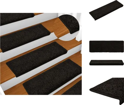 Image de vidaXL Tapis de marches d'escalier 15 pièces 65x21x4 cm Noir - Tapis de marches d'escalier