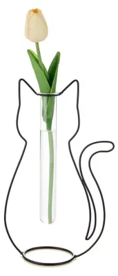 Dekorative Katzenvase aus Metall/Glas, schwarz, 34x20,5x14,8 cm