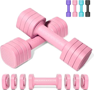 Image de Haltères réglables - Ensemble de musculation - Entraînement à domicile - Poids 4-en-1 - 4,5 kg - Rose