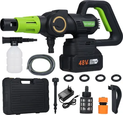 Obrázek produktu pro Přenosná akumulátorová tlaková myčka, bezkartáčová tlaková myčka s tlakem 360 PSI, bateriová tlaková myčka na auto s baterií 3,0 Ah, tryskou 6 v 1, 12,5metrovou hadicí pro zalévání, čištění, mytí auta, mytí podlahy