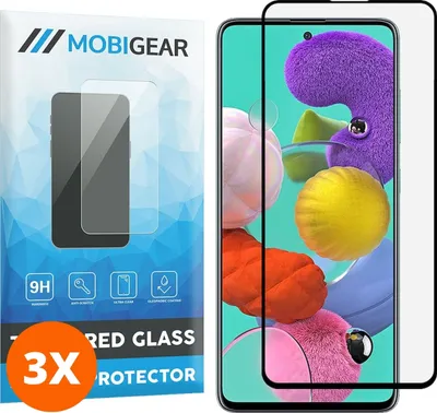 Produktbild von Mobigear Premium 9.98 Samsung Galaxy A51 Panzerglas Gehärtetes Glas Displayschutz - Hüllenfreundlich - Schwarz (3er Pack)
