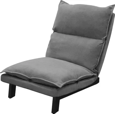 A gray floor chair with a tufted back and seat, shown from a slightly elevated side angle against a white background.