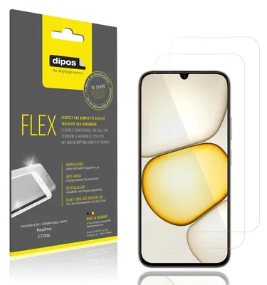 Immagine prodotto di 2x Pellicola protettiva per Realme C100x, rivestimento al 100%, Protezione dipos Flex