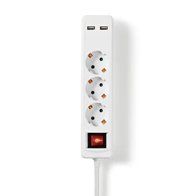 Produktbild von Nedis Steckdosenleiste - Schutzkontakt / Typ F (CEE 7/7) - 3-Wege - 1.50 m - 3680 W - 16 A - USB Anschluss - Ein-/Ausschalter - Weiss